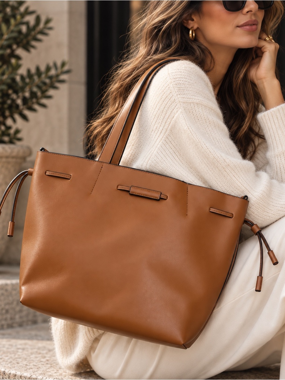 Parfois Classic Tan Brown Faux Leather Structured Tote Bag | Minimalist Fall